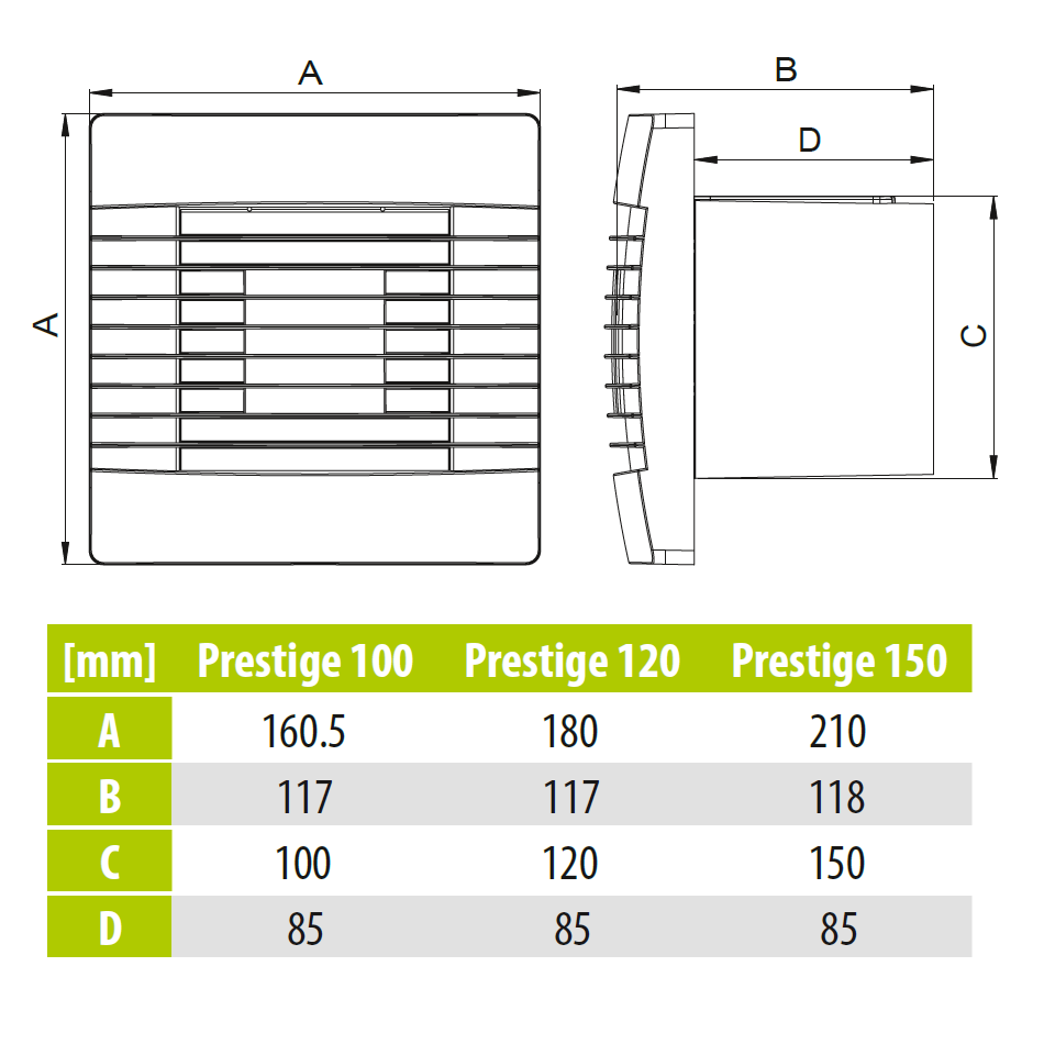 AirRoxy Prestige 01-030 ZG S 120 mm dimensiones